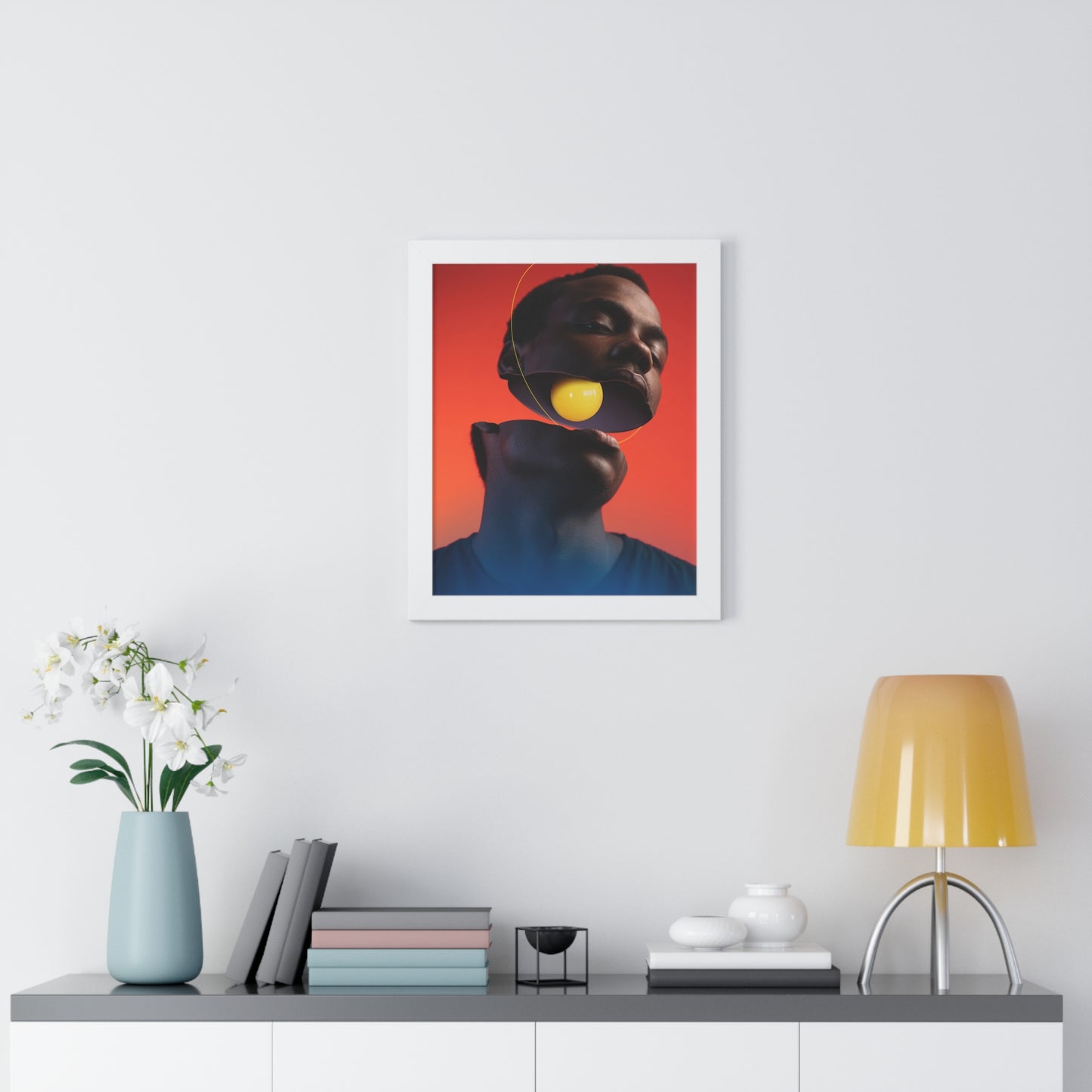Framed Print — Floating Face with Yellow Orb