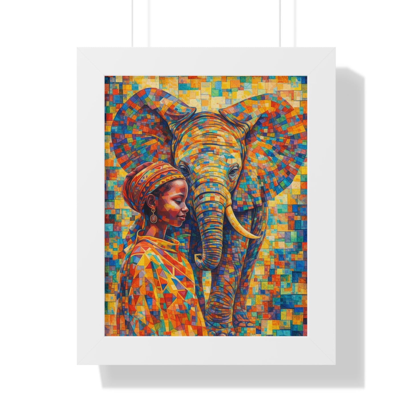 Framed Print — Elephant & Girl Cubism