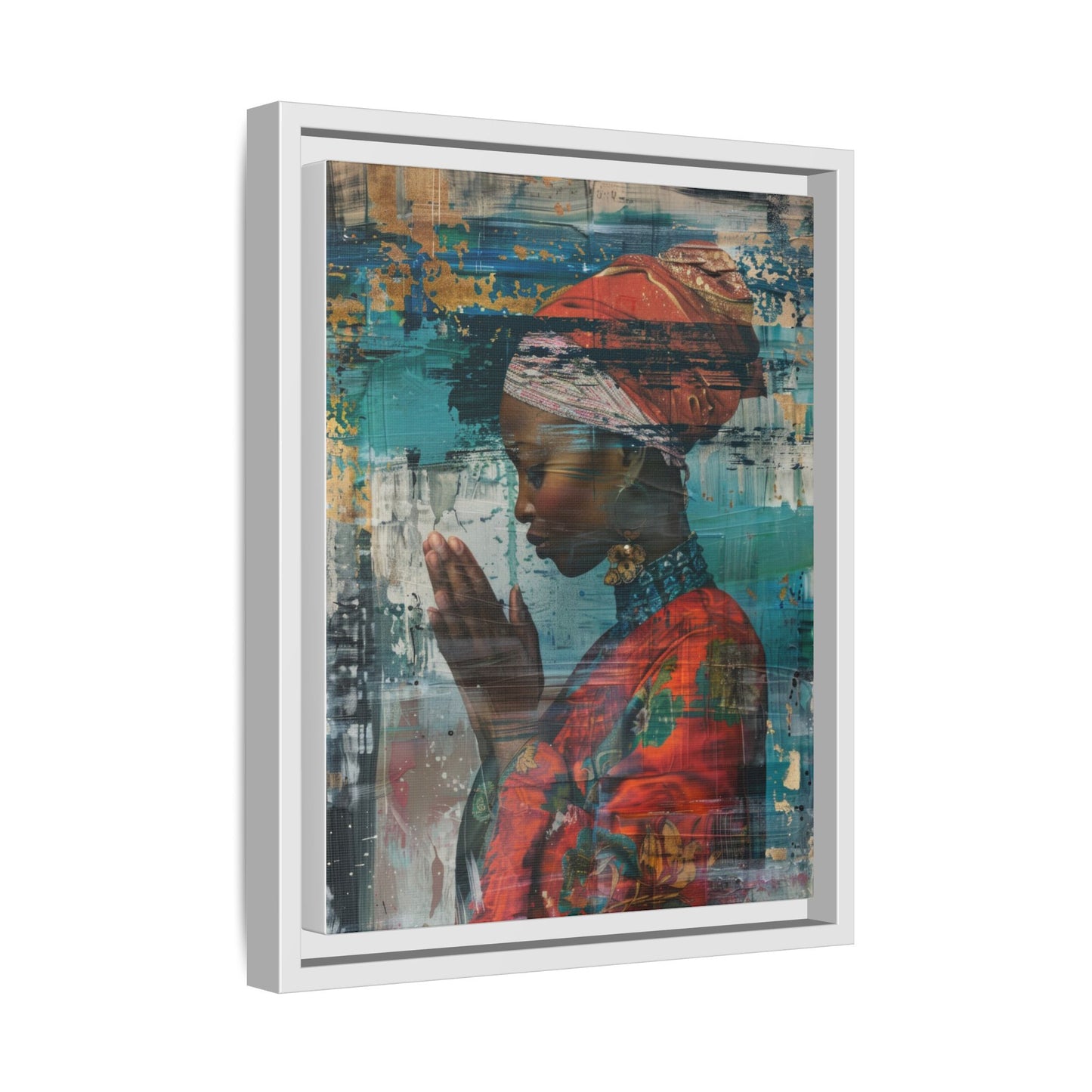 Framed Canvas Print — Woman In Red Dress Praying