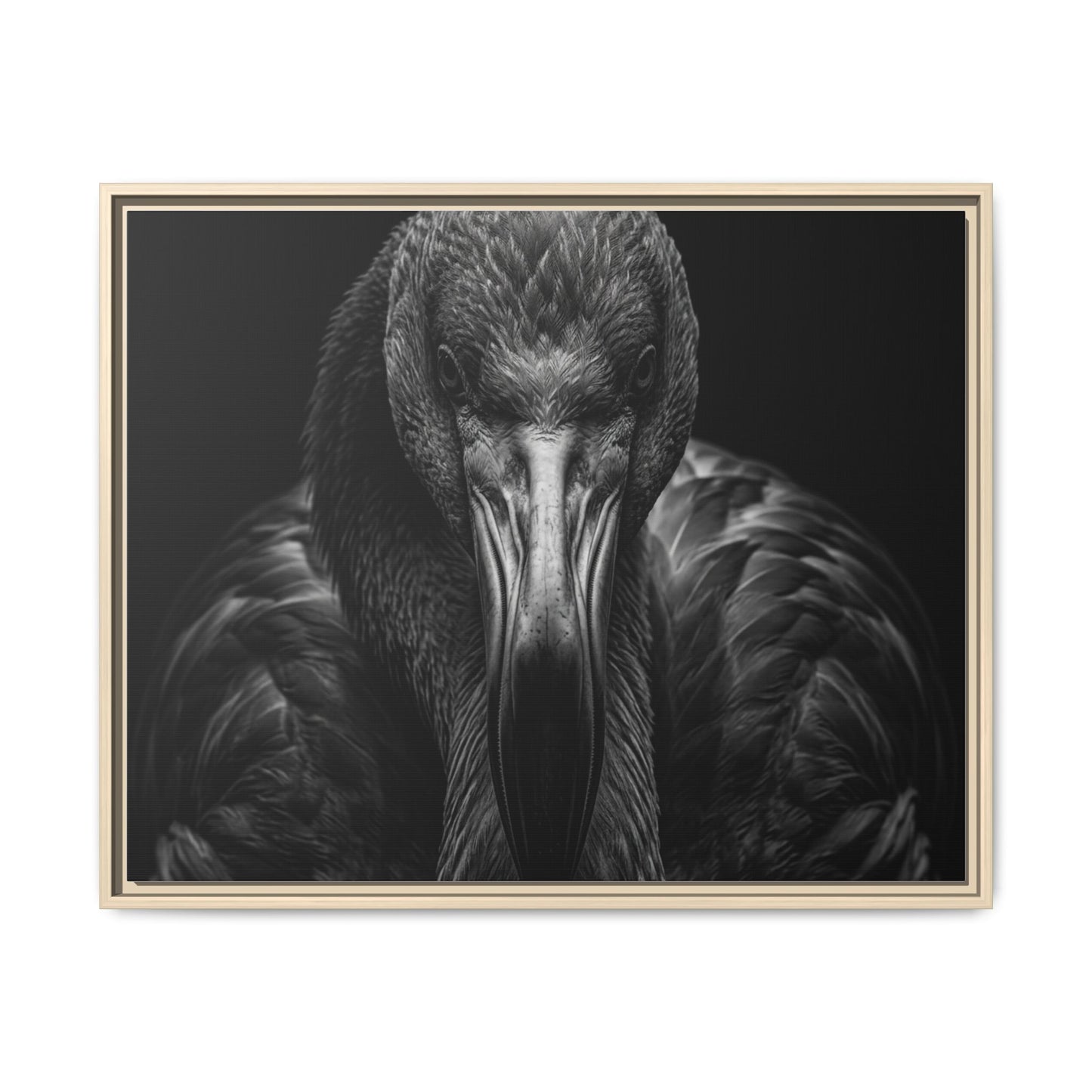 Framed Canvas Print — Flamingo In Black