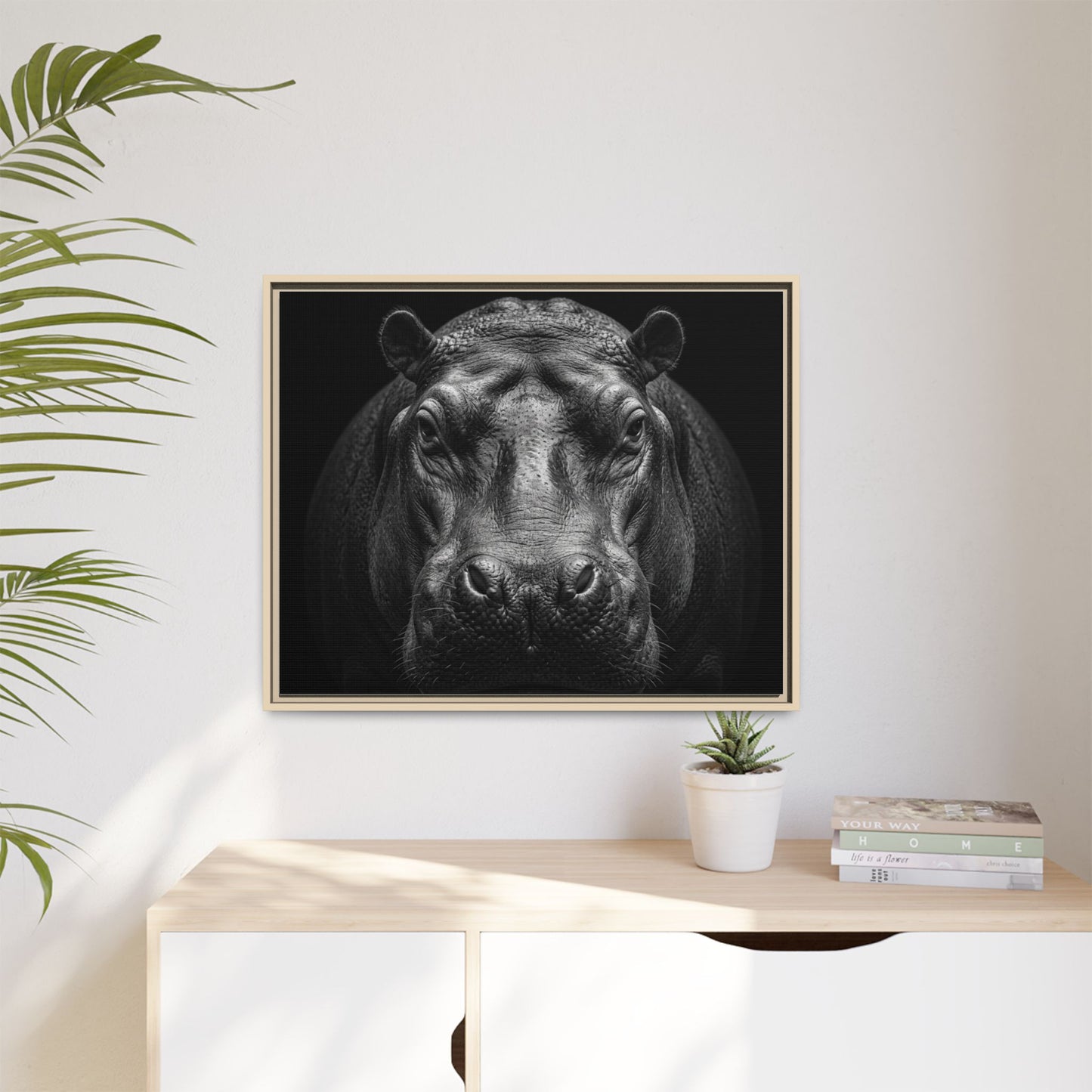 Framed Canvas Print — Hippopotamus In Black