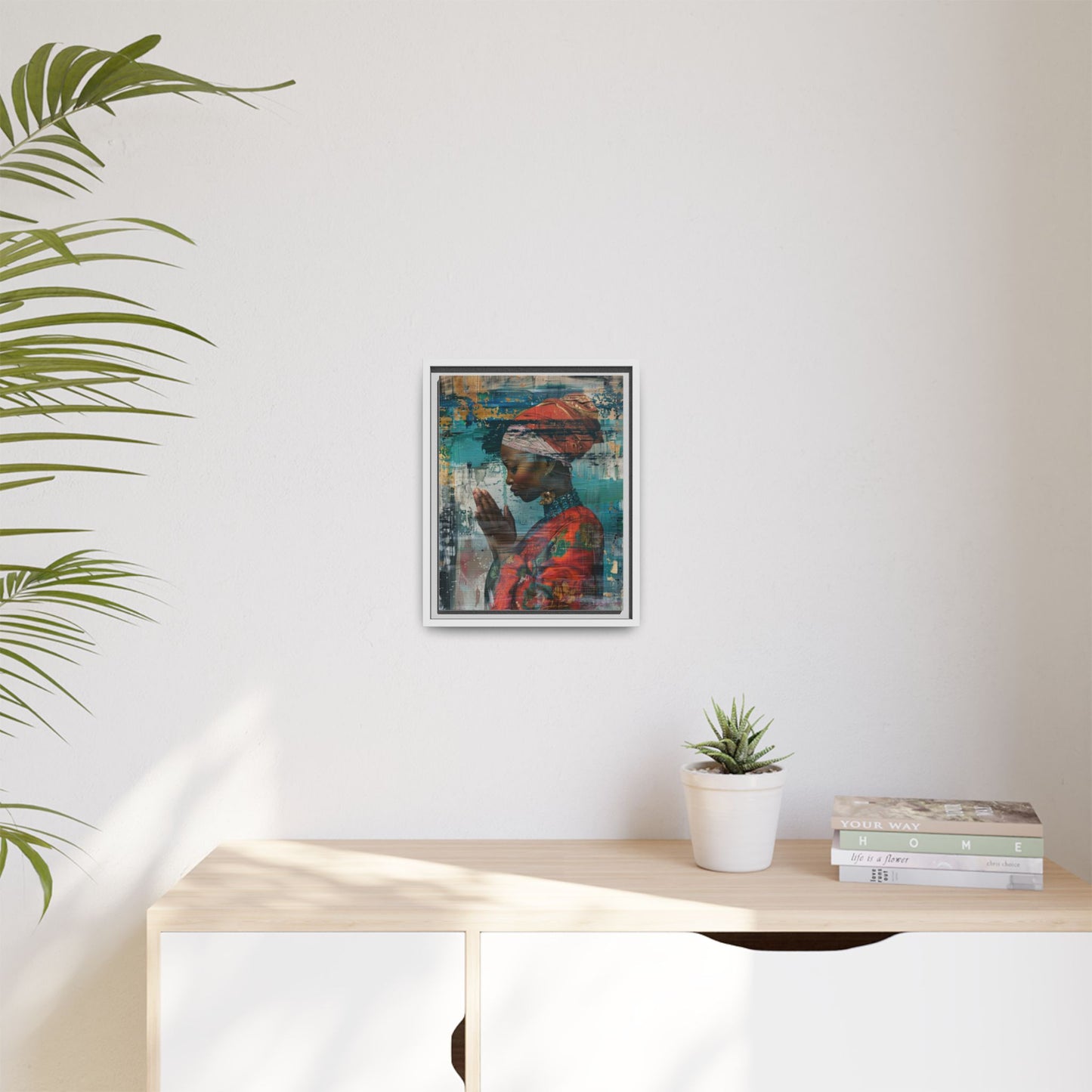Framed Canvas Print — Woman In Red Dress Praying