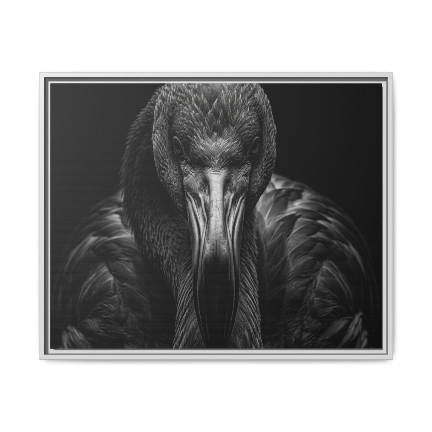Framed Canvas Print — Flamingo In Black