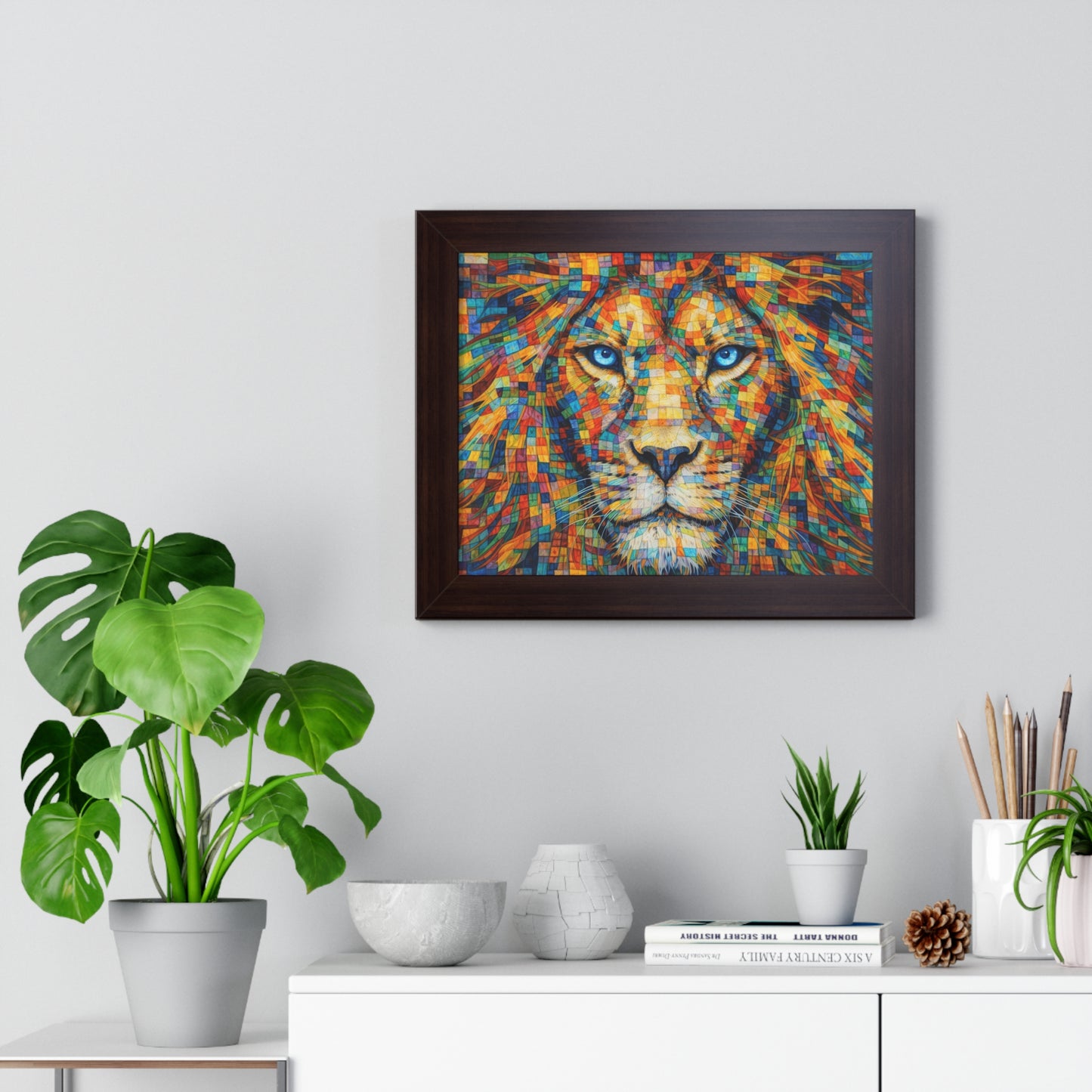 Framed Art Print – Lion Cubism