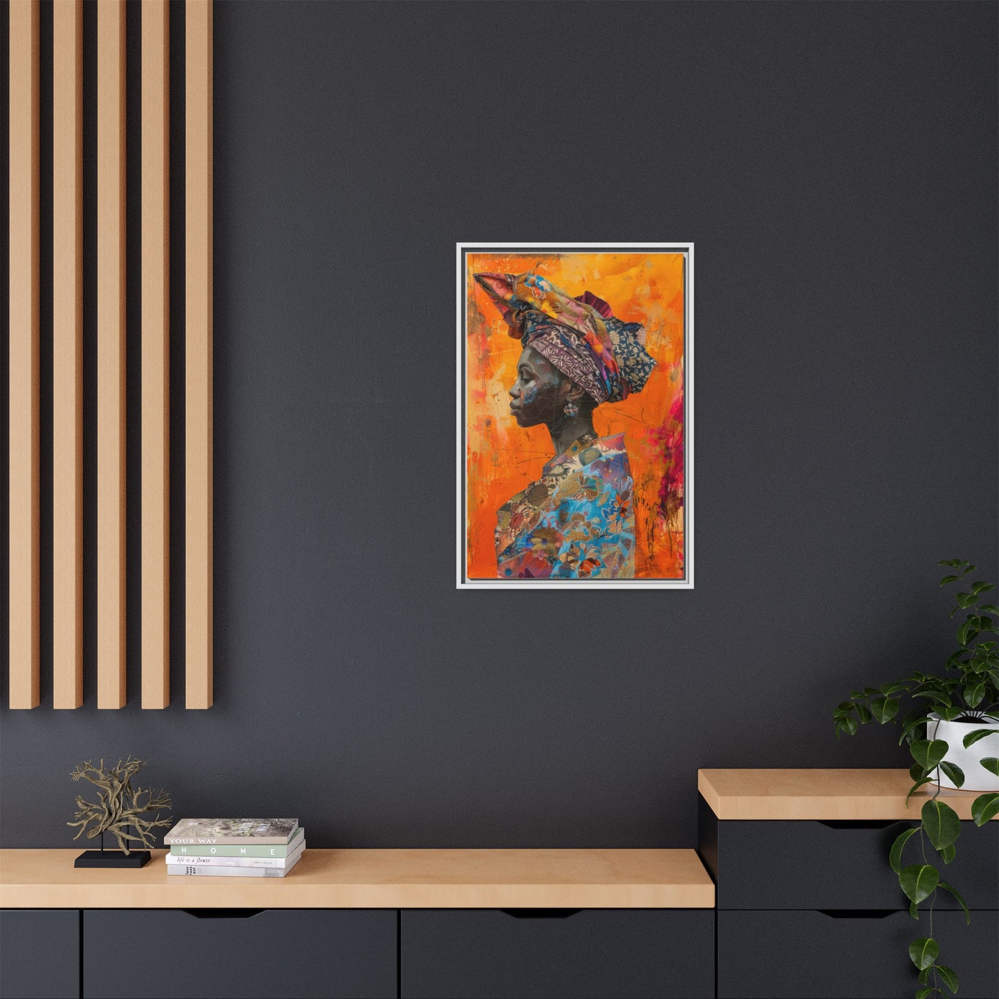 Framed Canvas Print — Woman Wearing Colourful Head Scarf