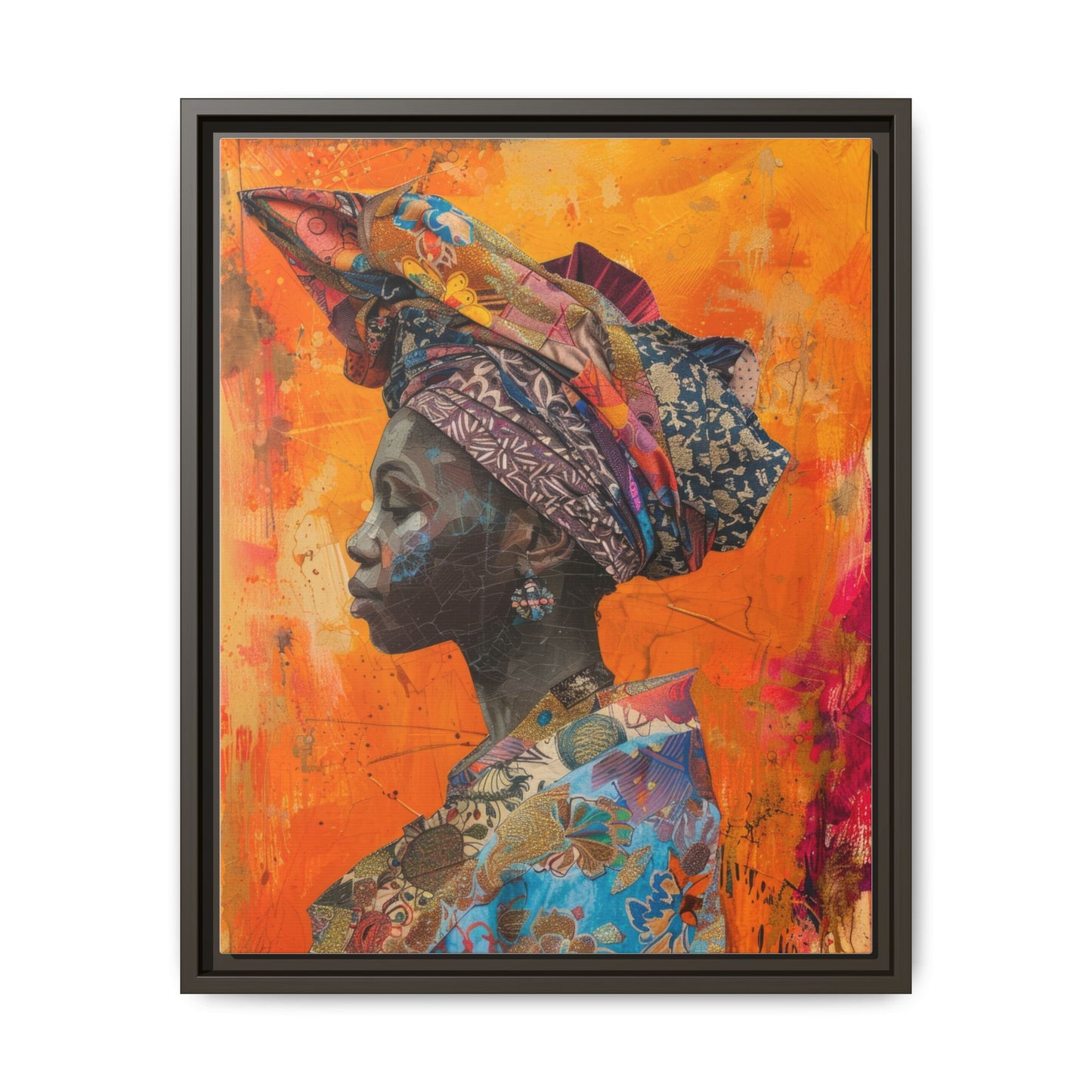 Framed Canvas Print — Woman Wearing Colourful Head Scarf