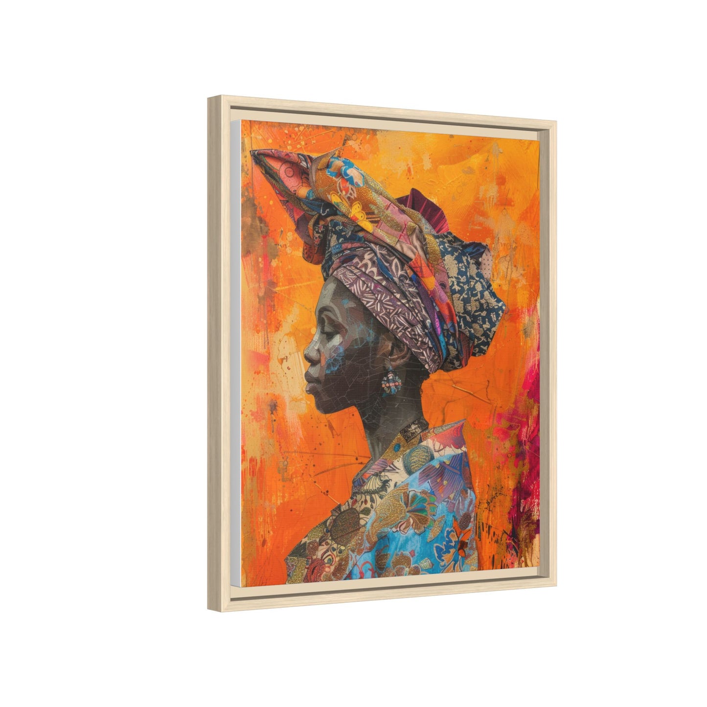 Framed Canvas Print — Woman Wearing Colourful Head Scarf