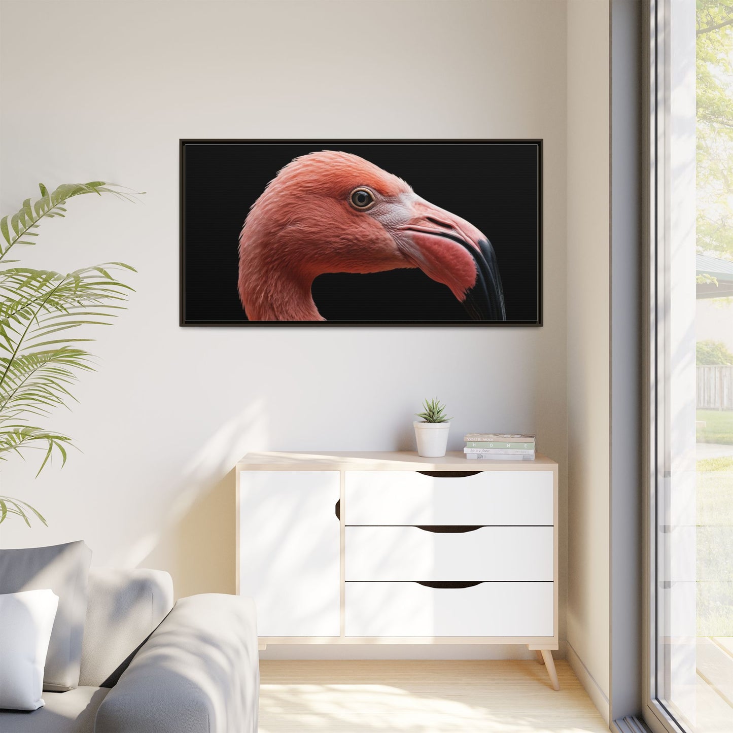 Framed Canvas Print — Flamingo In Colour