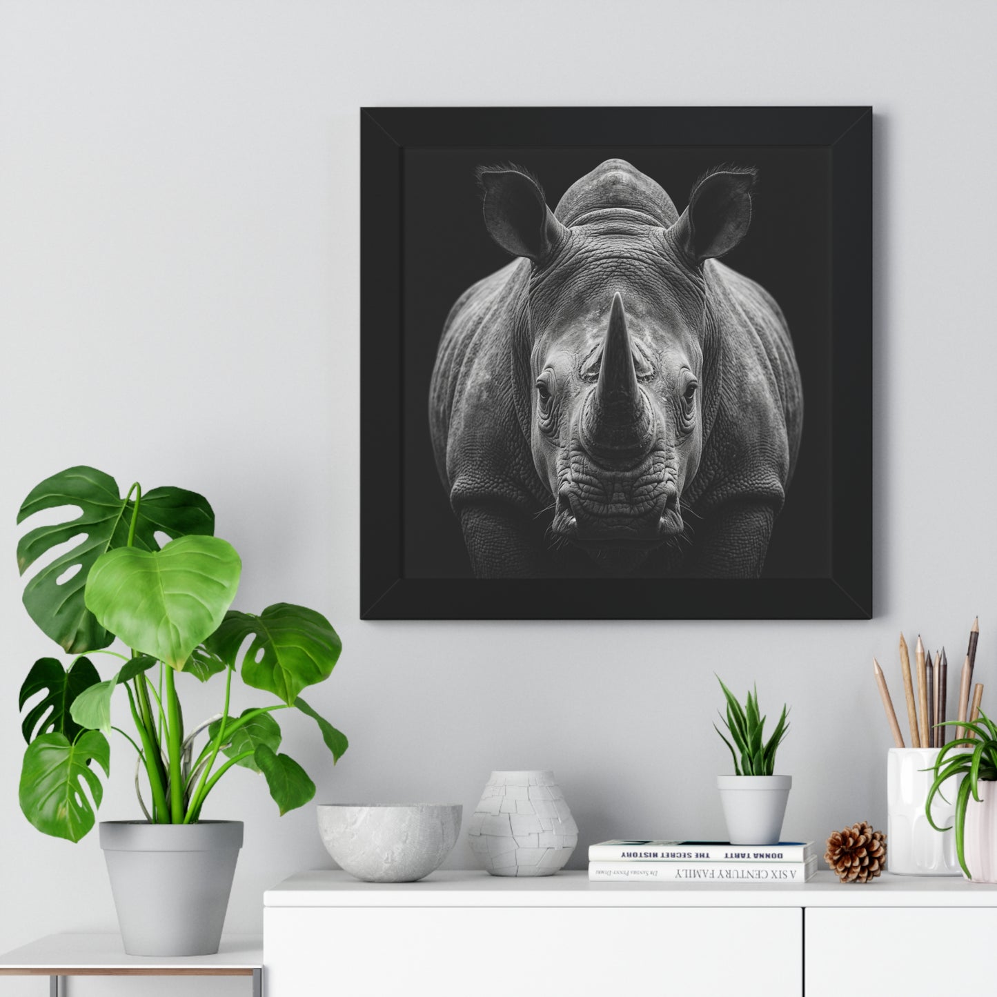 Framed Art Print –  Rhinoceros In Black