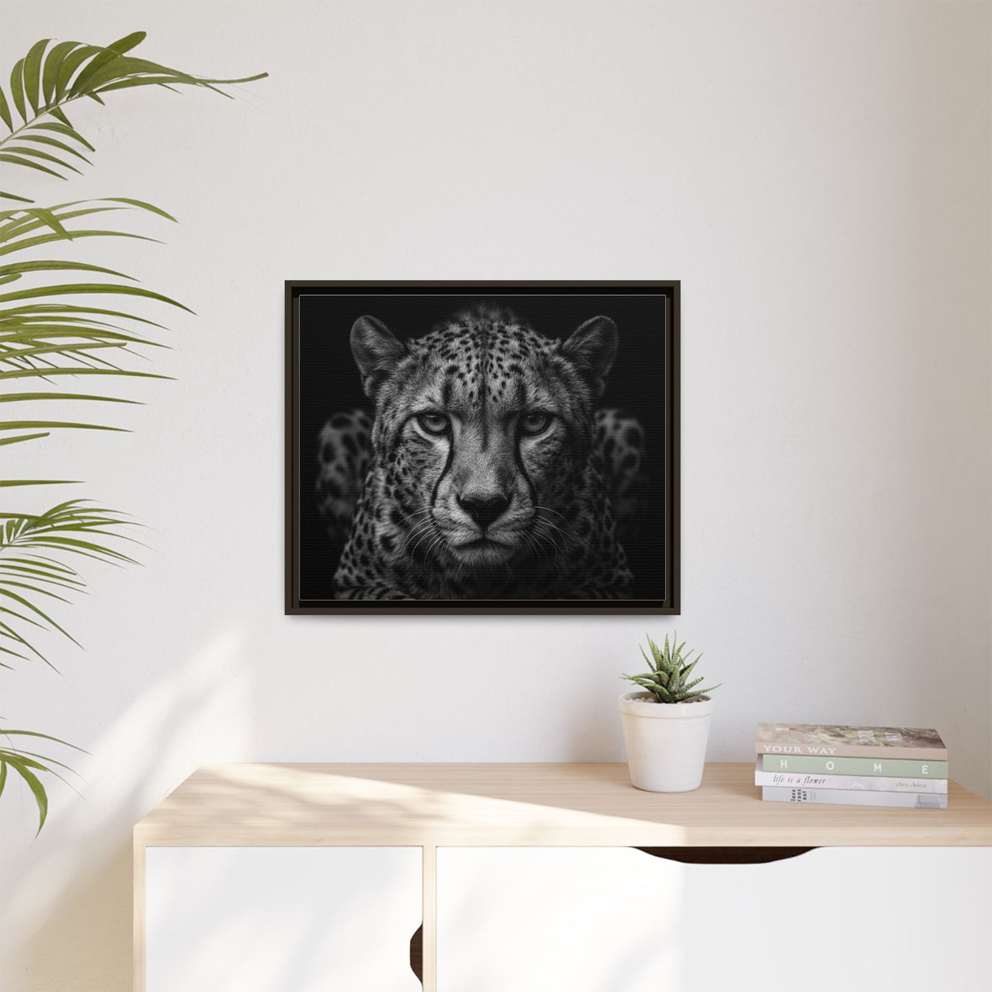 Framed Canvas Print — Cheetah In Black