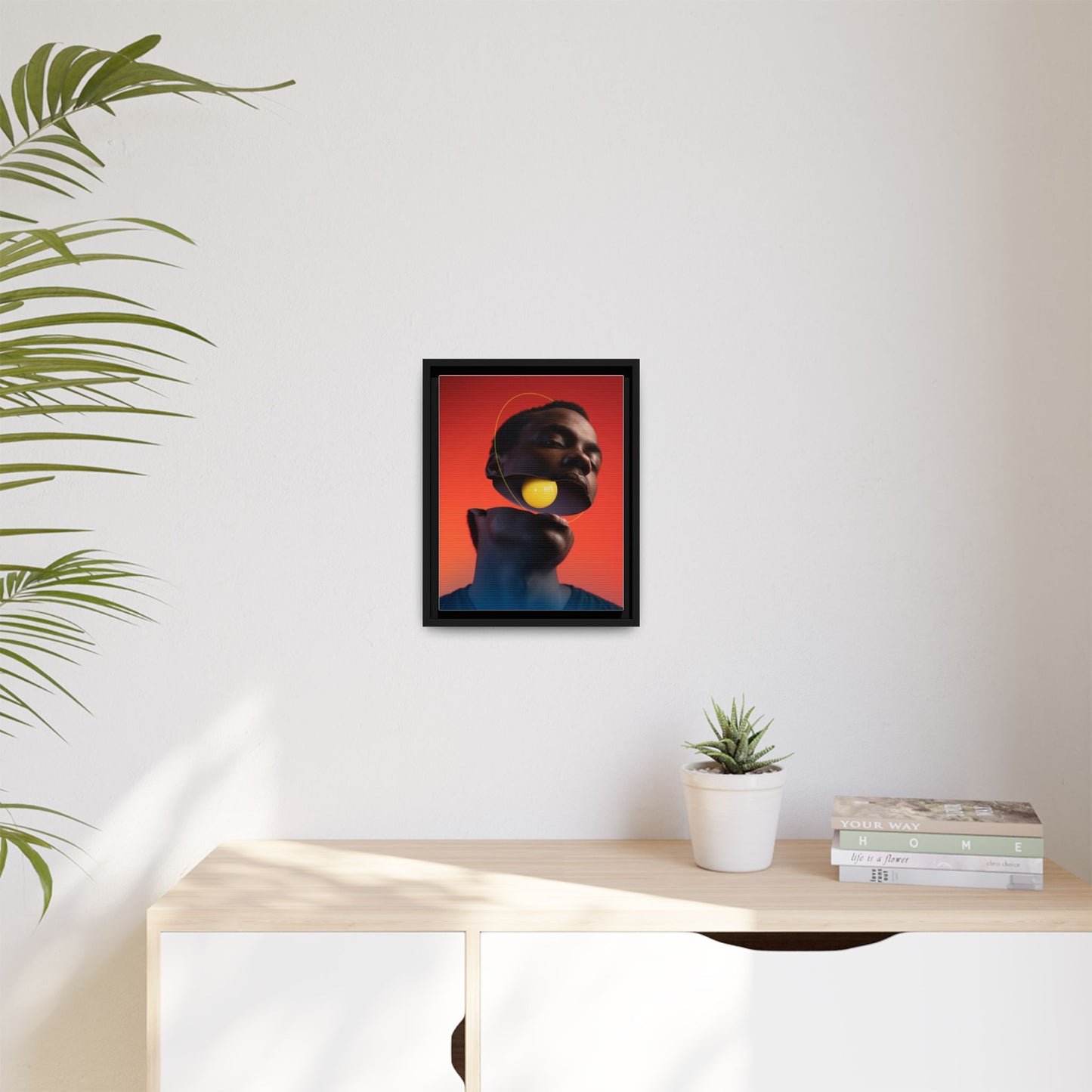 Framed Canvas Print — Floating Face With Yellow Orb