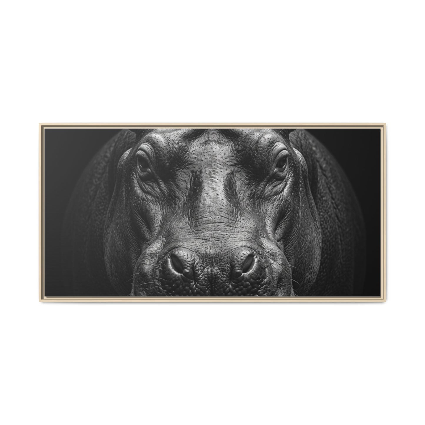 Framed Canvas Print — Hippopotamus In Black
