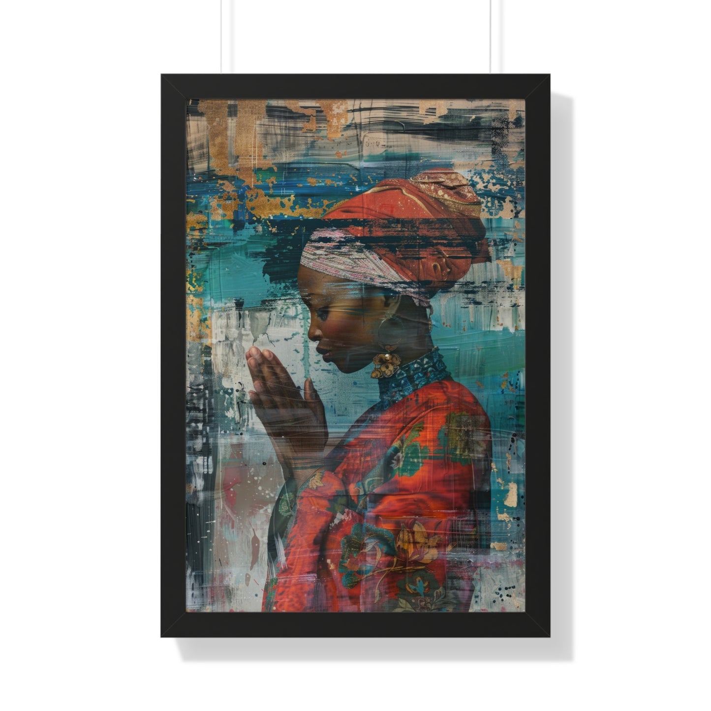 Framed Print — Woman in Red Dress Praying No. 1