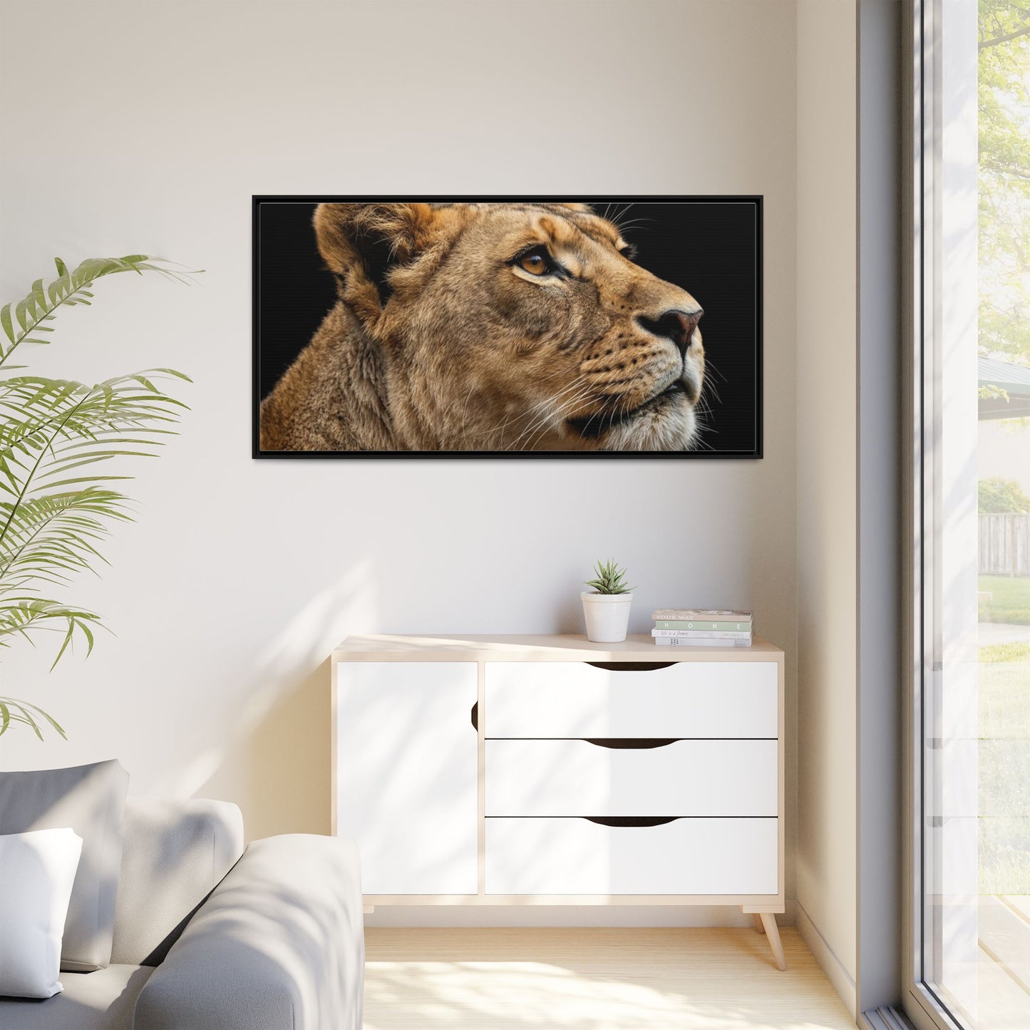 Framed Canvas Print — Lioness In Colour