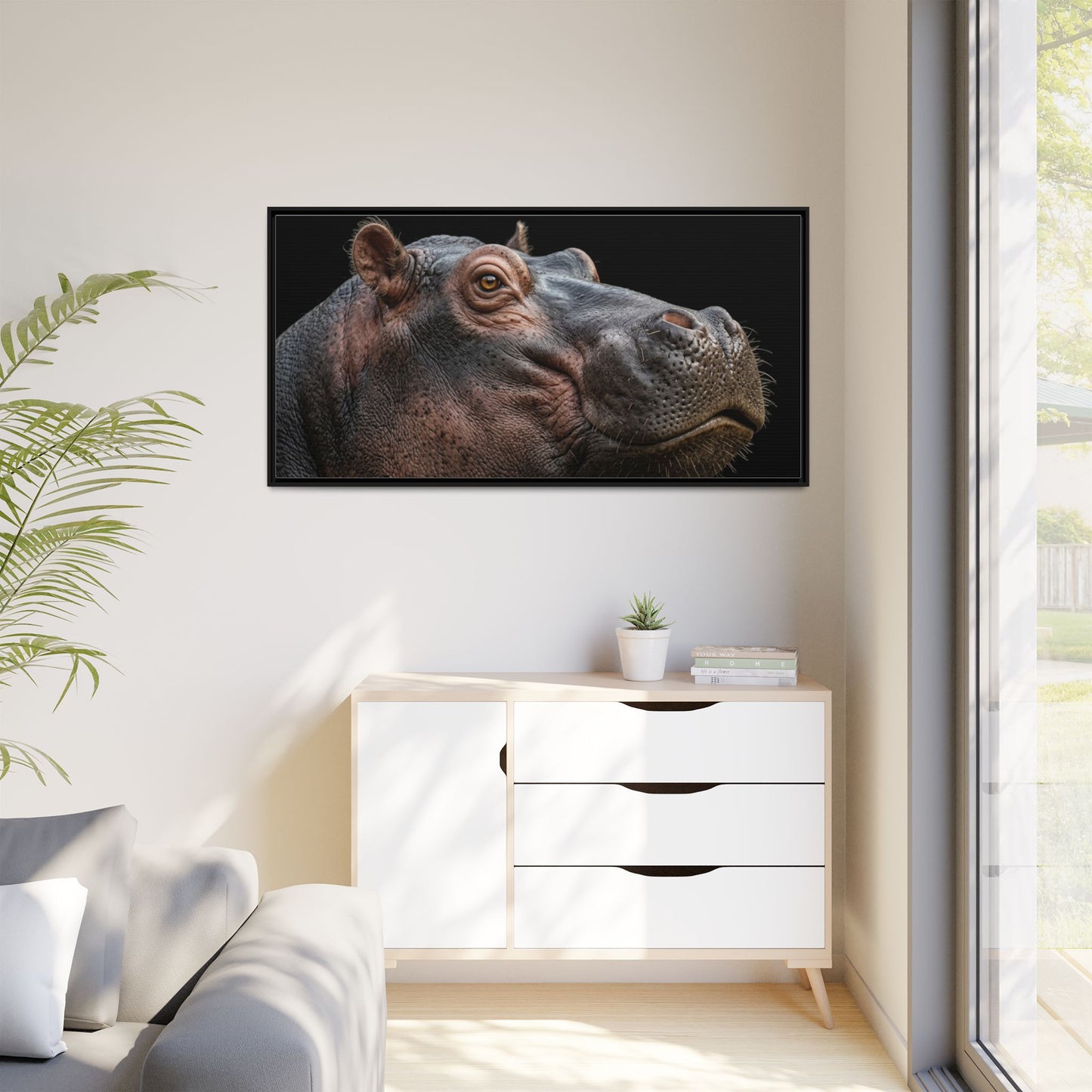 Framed Canvas Print — Hippopotamos In Colour