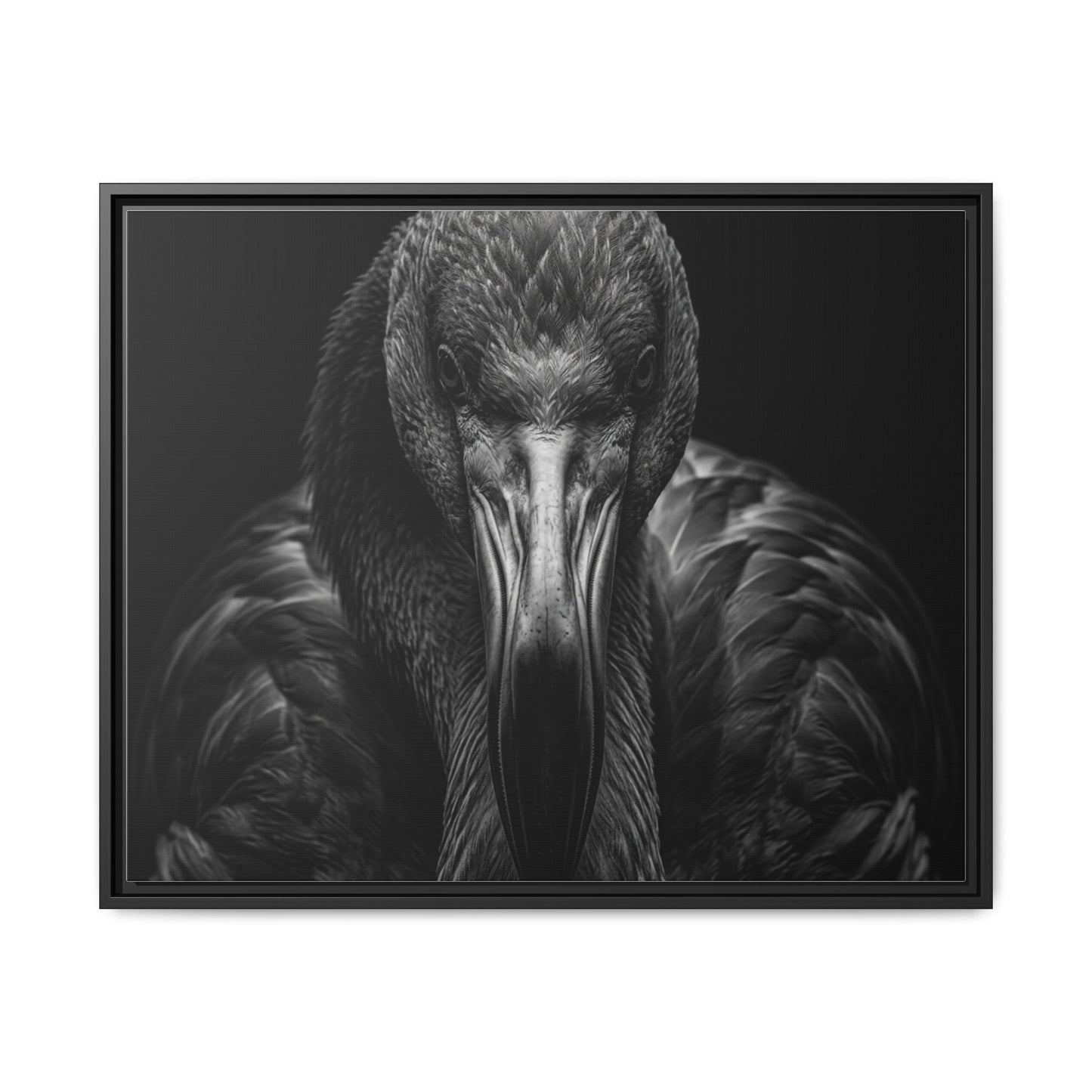 Framed Canvas Print — Flamingo In Black