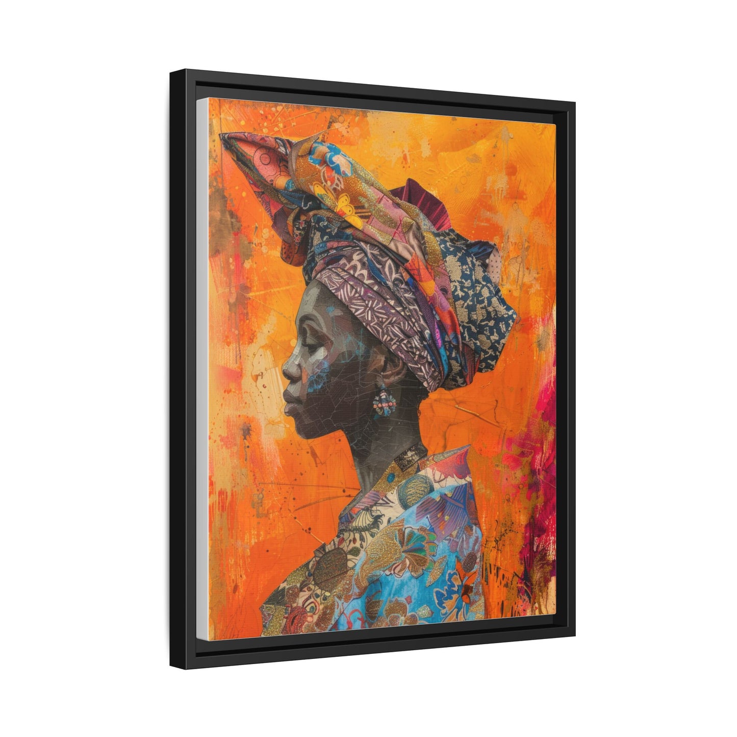 Framed Canvas Print — Woman Wearing Colourful Head Scarf