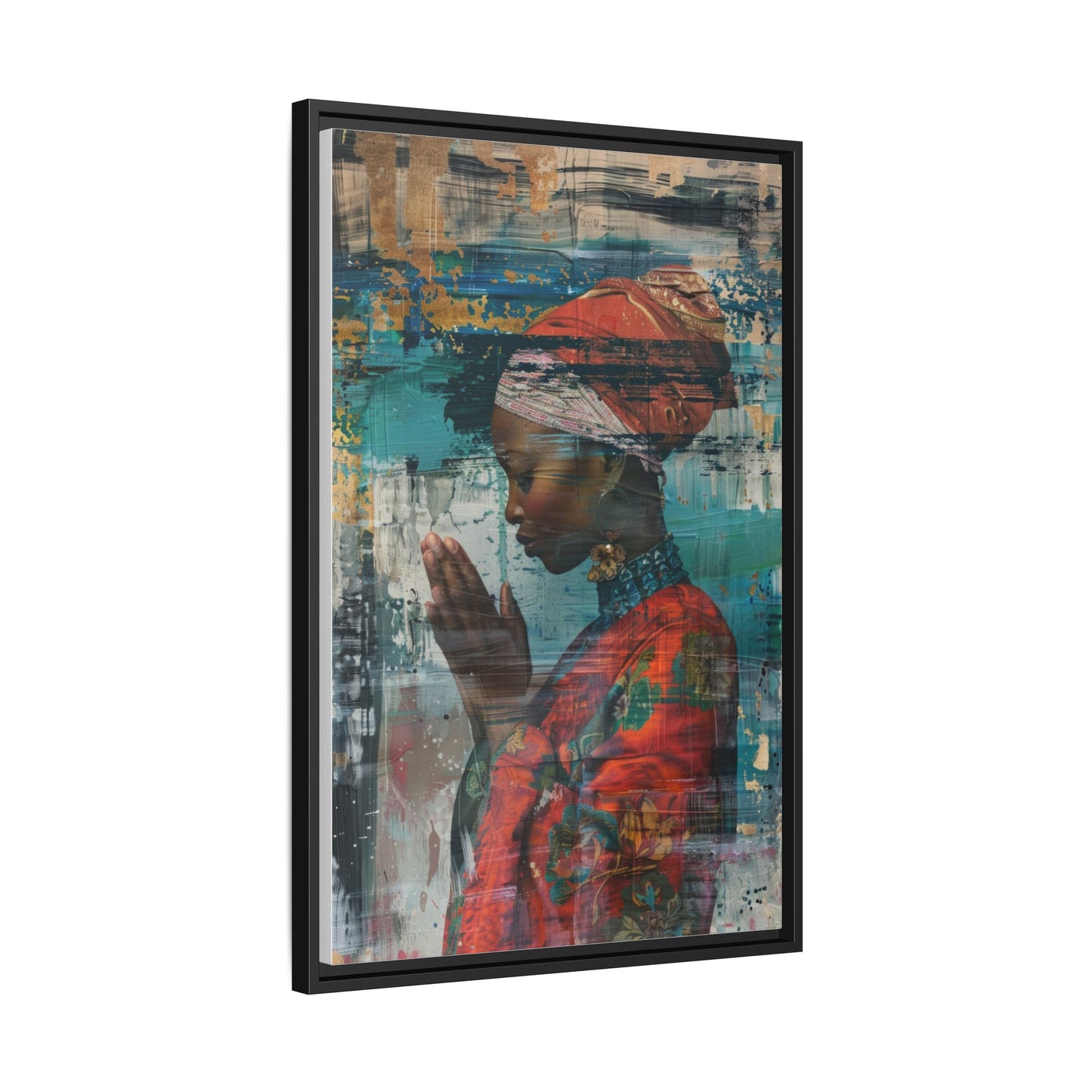 Framed Canvas Print — Woman In Red Dress Praying