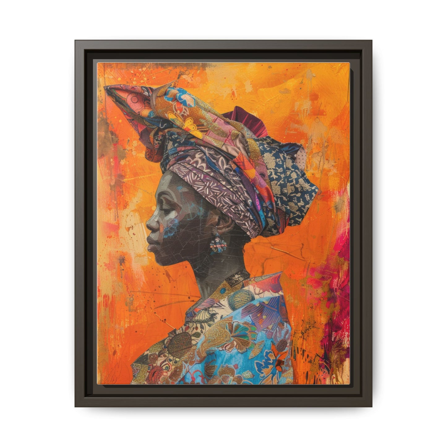Framed Canvas Print — Woman Wearing Colourful Head Scarf