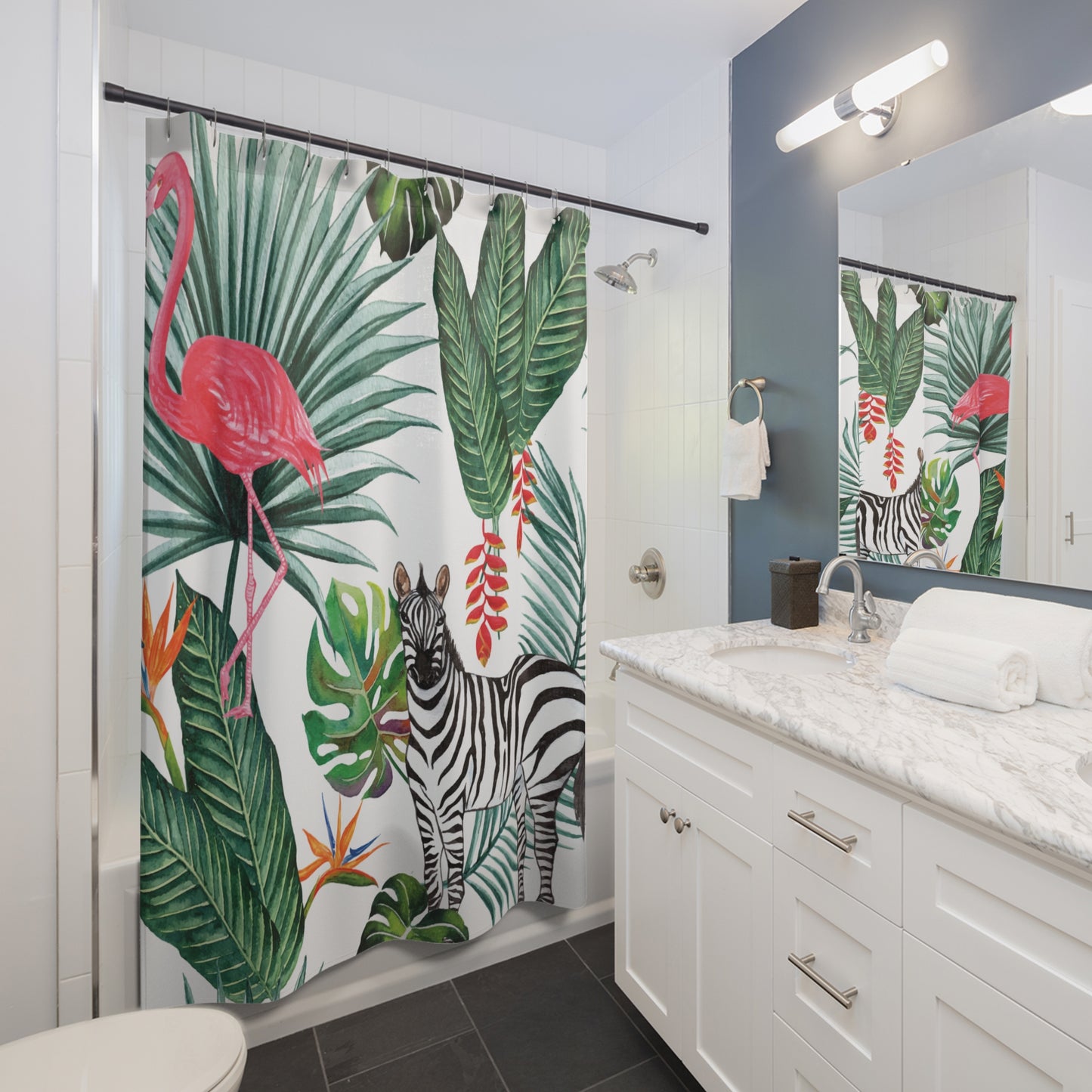 Shower Curtain — Flamingo & Zebra