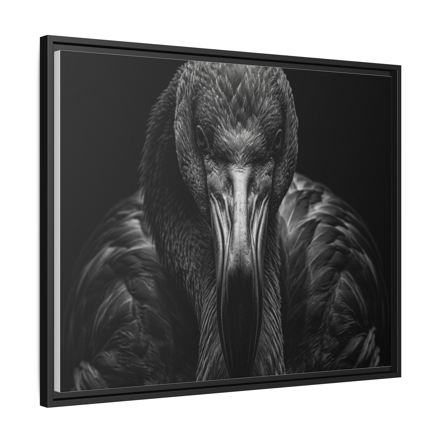 Framed Canvas Print — Flamingo In Black