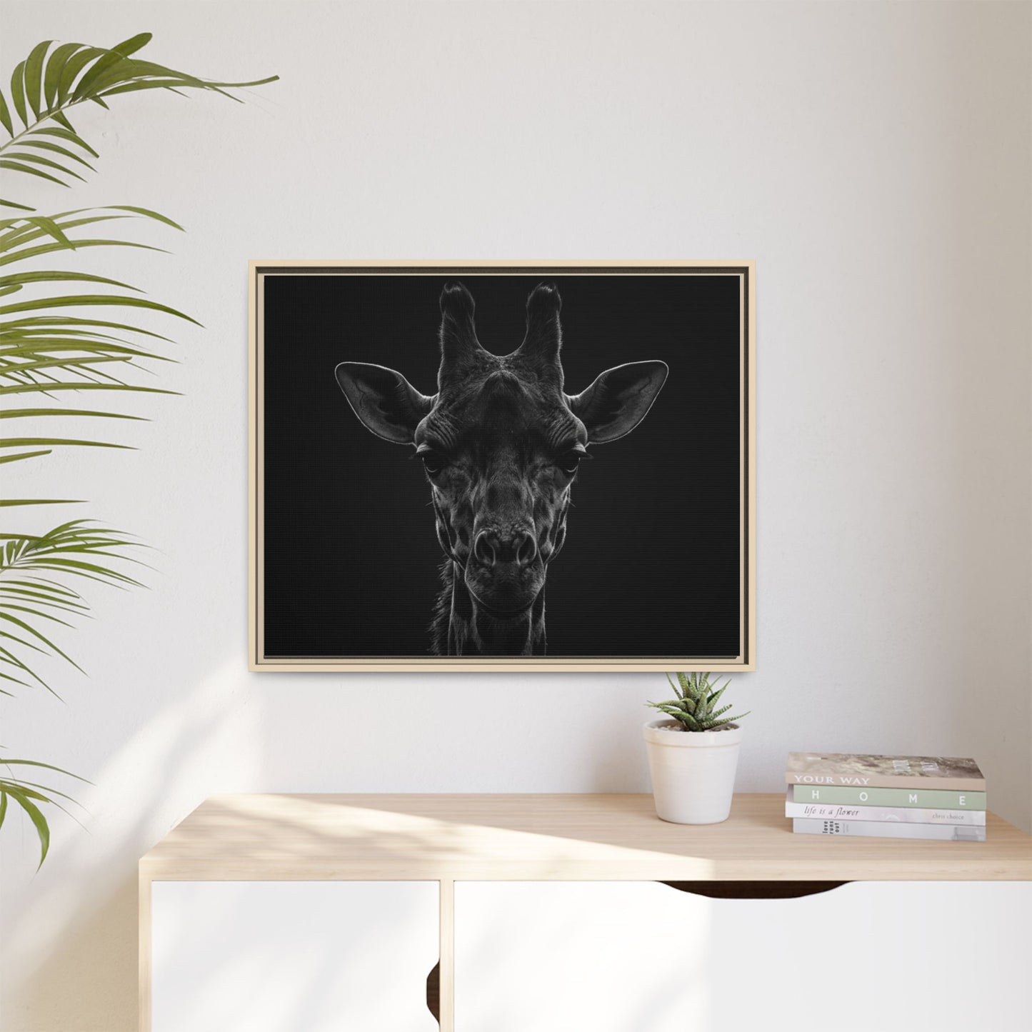 Framed Canvas Print — Giraffe In Black