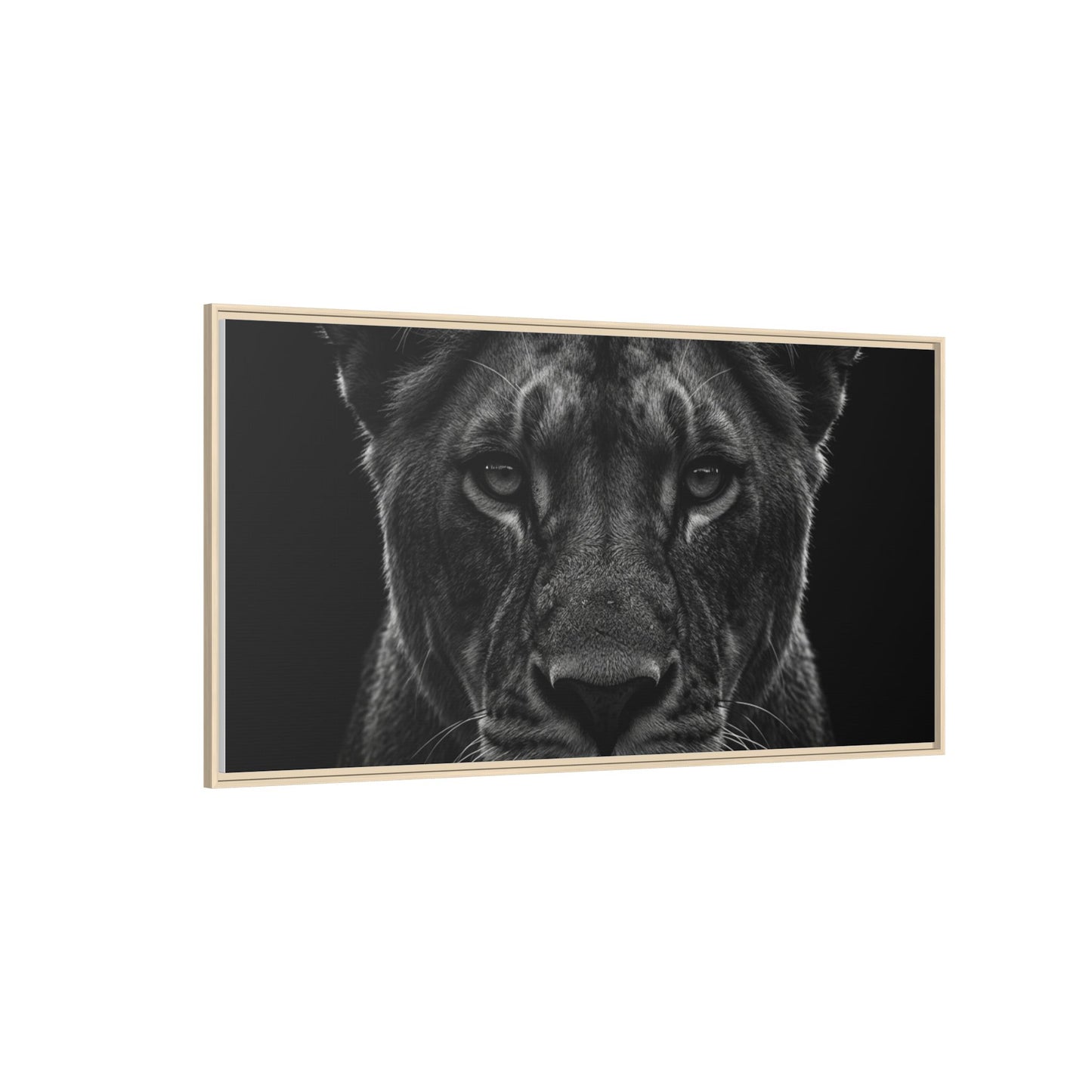 Framed Canvas Print — Lioness In Black