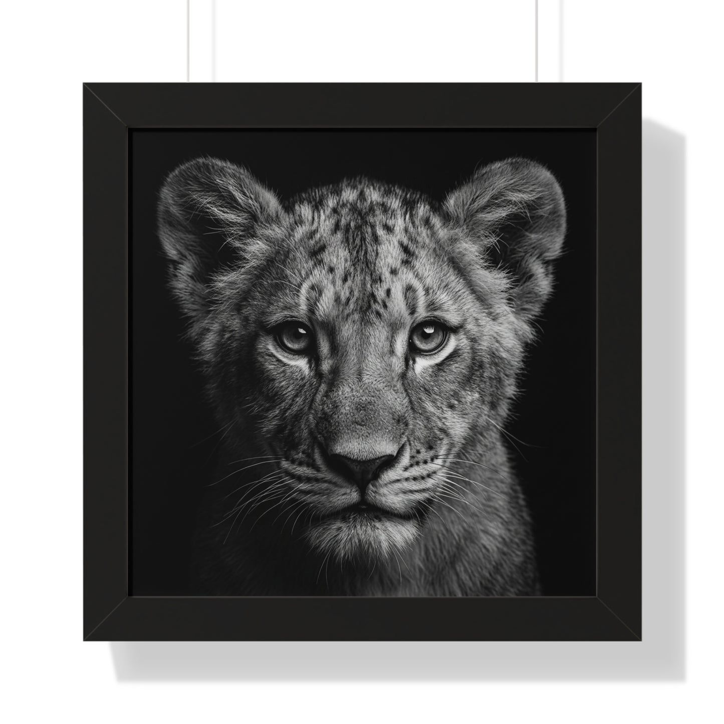 Framed Art Print – Lion Cub In Black