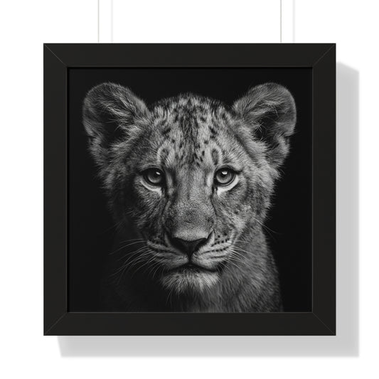 Framed Art Print – Lion Cub In Black