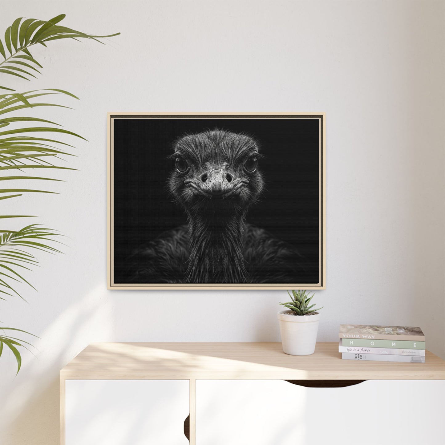 Framed Canvas Print — Ostrich In Black