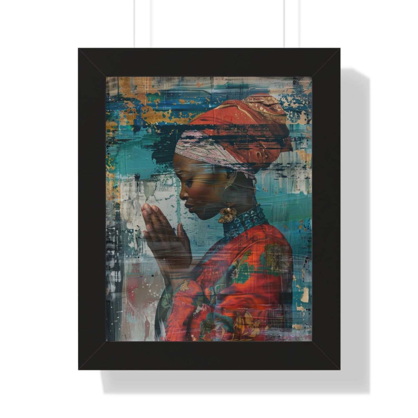 Framed Print — Woman in Red Dress Praying No. 1