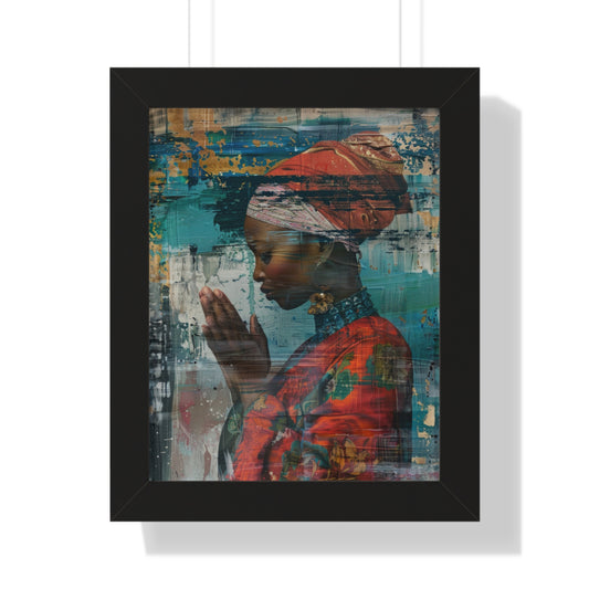Framed Print — Woman in Red Dress Praying No. 1