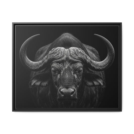 Framed Canvas Print — Cape Buffalo In Black