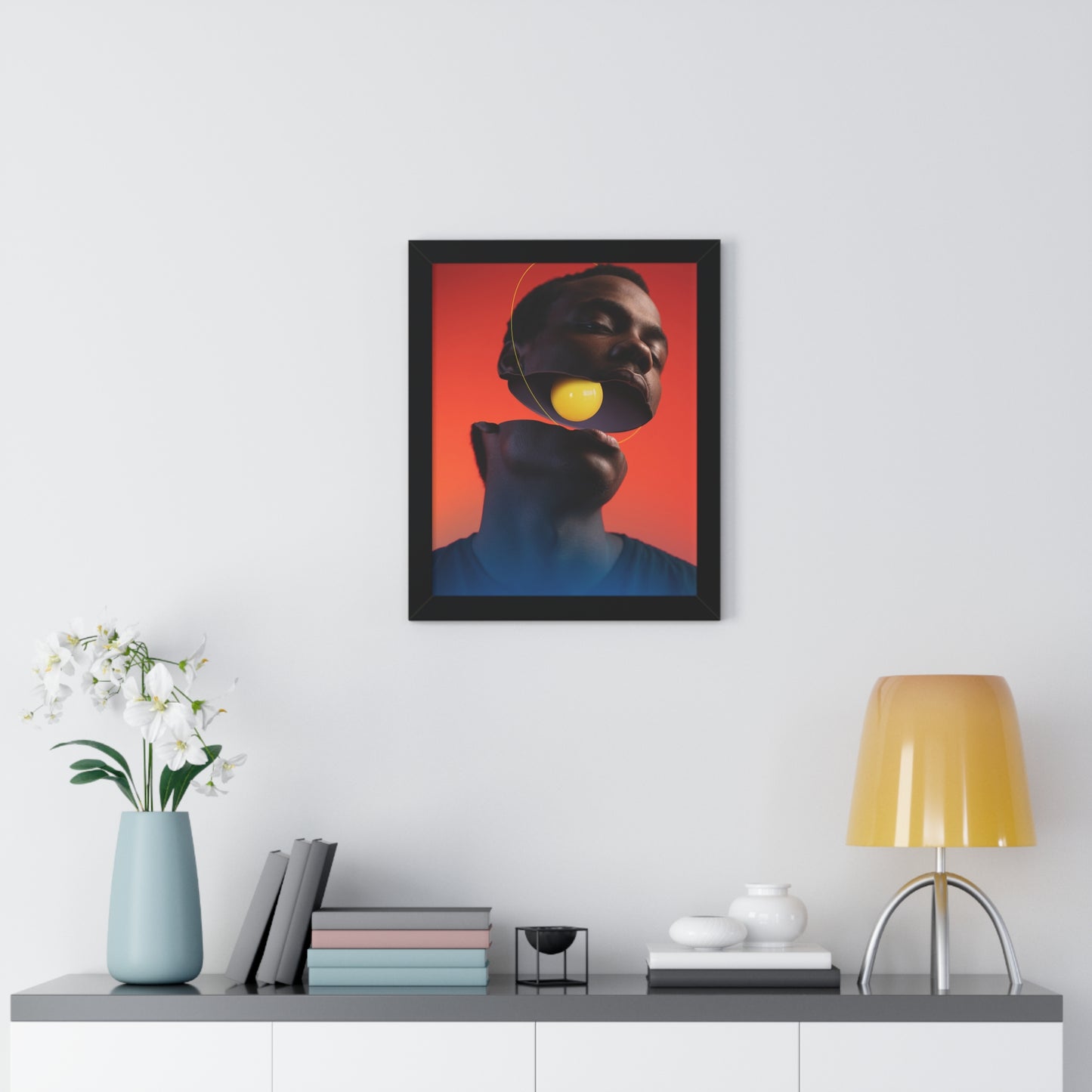 Framed Print — Floating Face with Yellow Orb