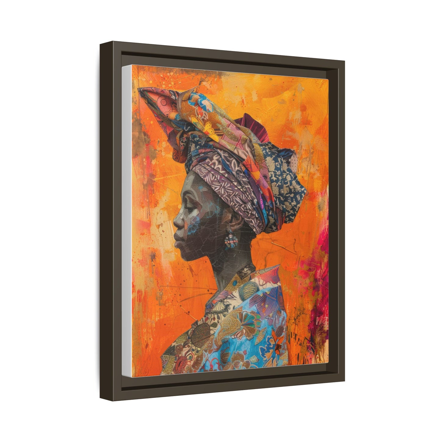 Framed Canvas Print — Woman Wearing Colourful Head Scarf