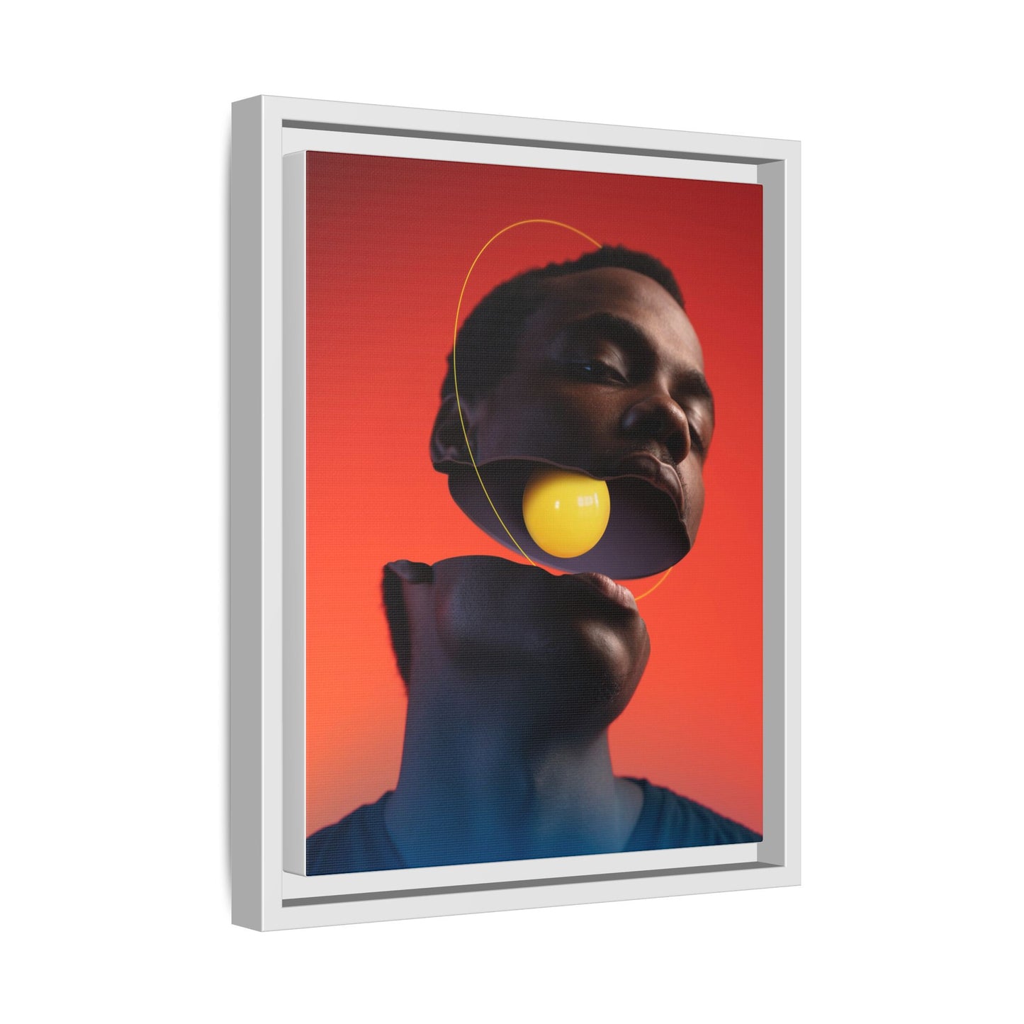 Framed Canvas Print — Floating Face With Yellow Orb