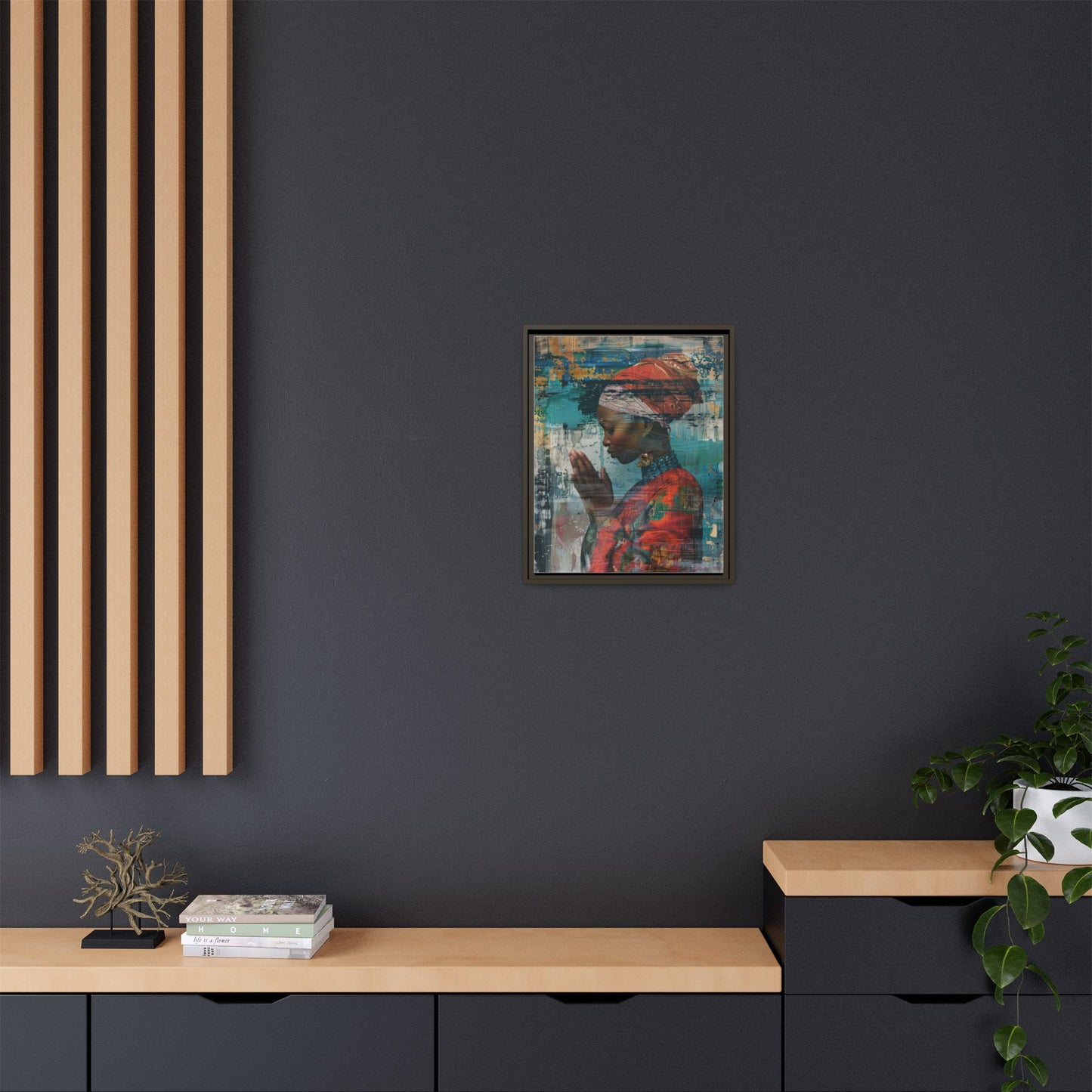 Framed Canvas Print — Woman In Red Dress Praying